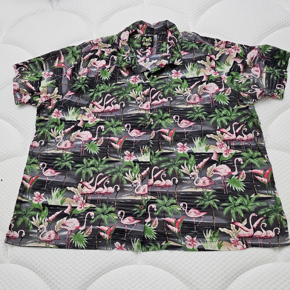 Benny's flamingo-print camp shirt size 4X